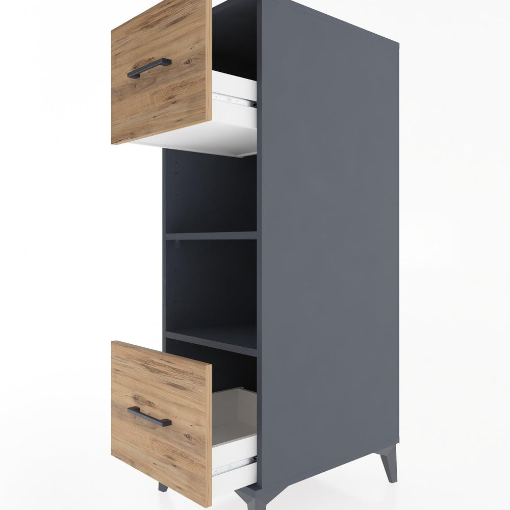 Woodntry Modüler Dolap Antrasit 44x30x122 cm Çekmeceli ve Raflı CR99-2
