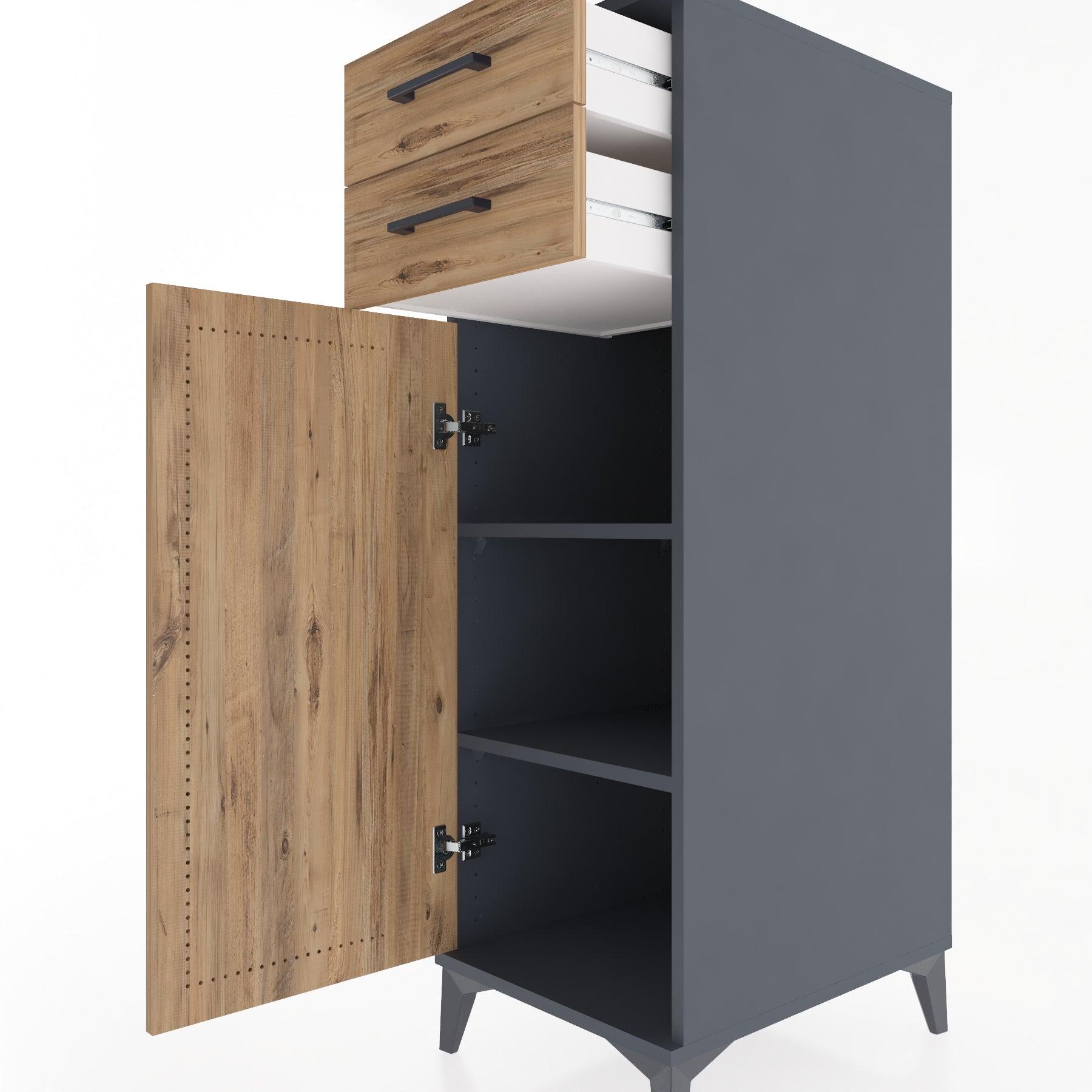 Woodntry Modular Cabinet Anthracite 44x30x122 cm with Doors and Drawers KC49-2