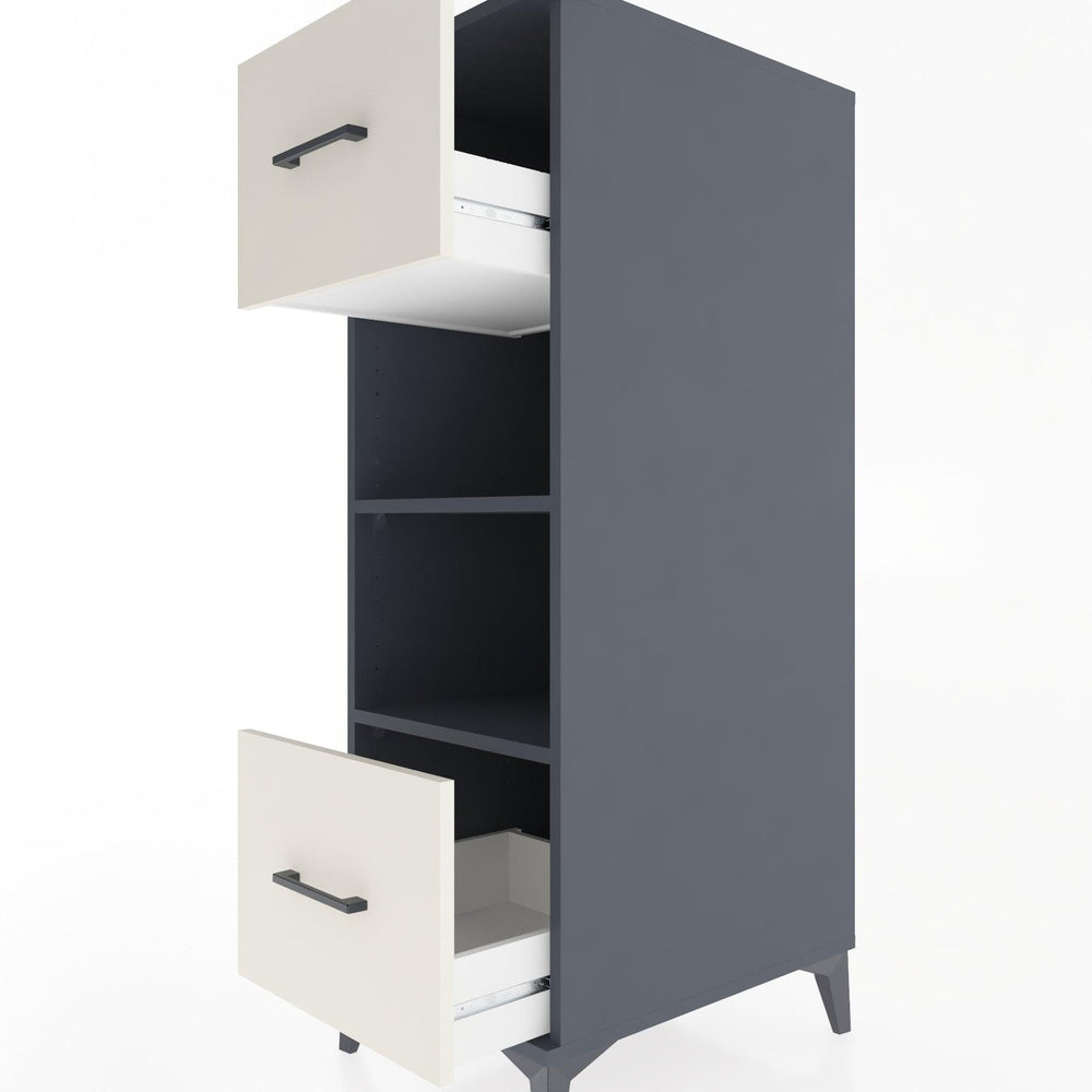 Woodntry Modüler Dolap Antrasit 44x30x122 cm Çekmeceli ve Raflı CR99-2