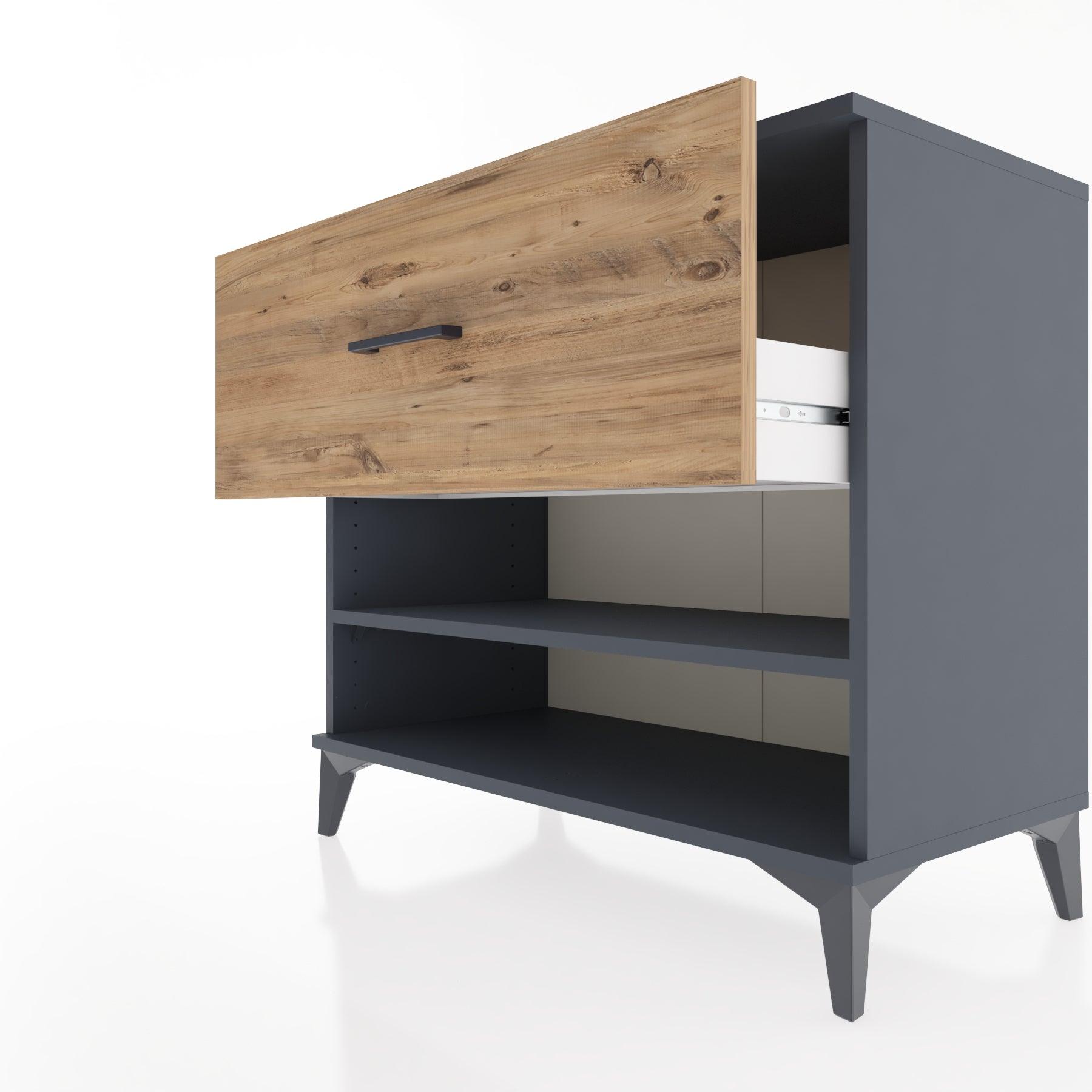 Woodntry Modüler Şifonyer Antrasit 88x44x68 cm Çekmeceli ve Raflı CR50-2