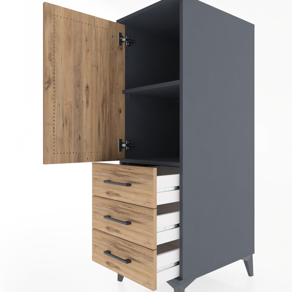 Woodntry Modular Cabinet Anthracite 44x59x122 cm with Doors and Drawers KC50-2