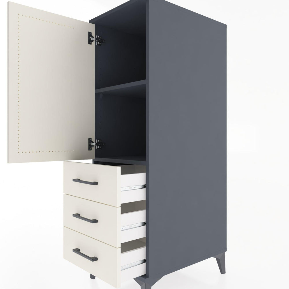 Woodntry Modüler Dolap Antrasit 44x30x122 cm Kapaklı ve Çekmeceli KC134-2