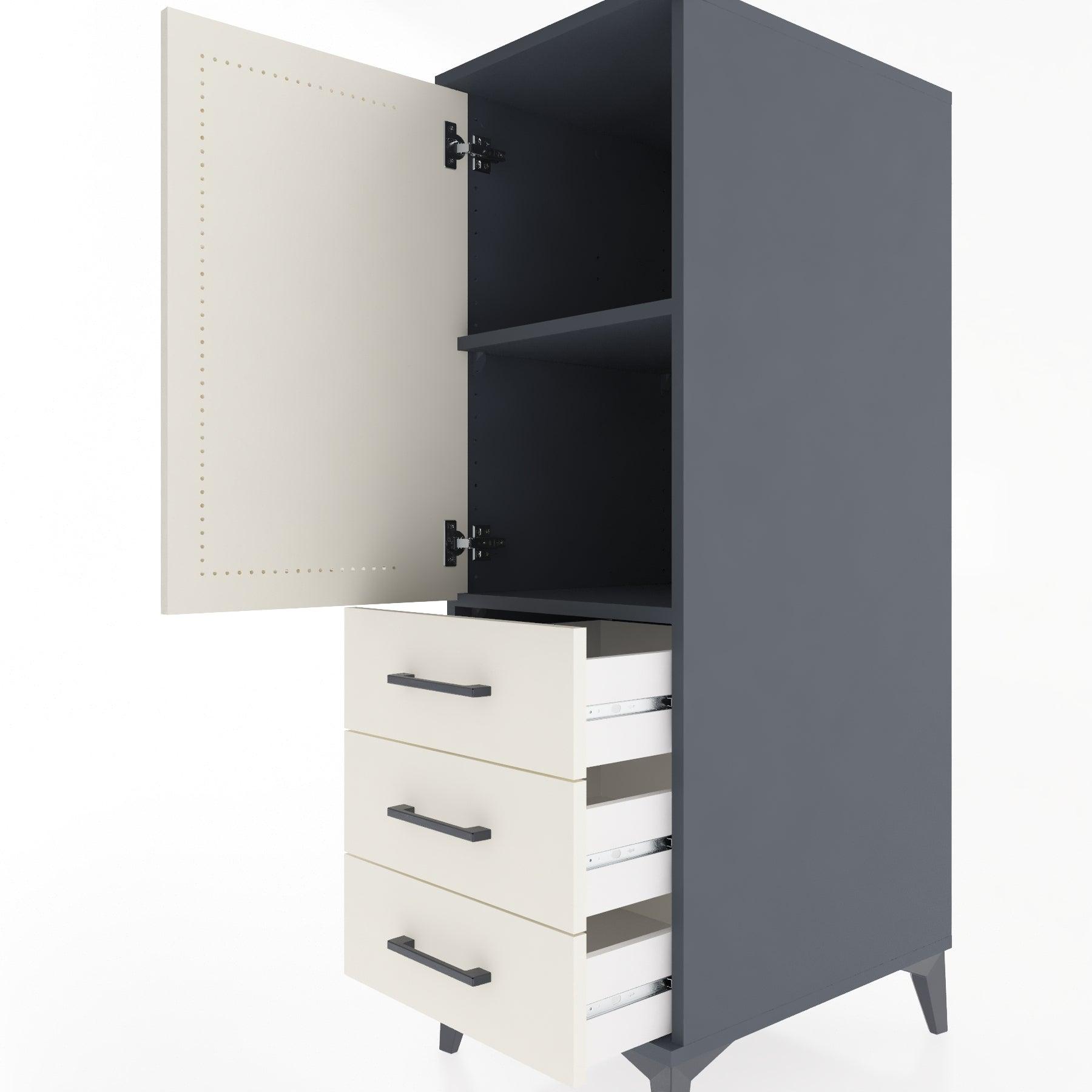 Woodntry Modular Cabinet Anthracite 44x30x122 cm with Doors and Drawers KC50-2