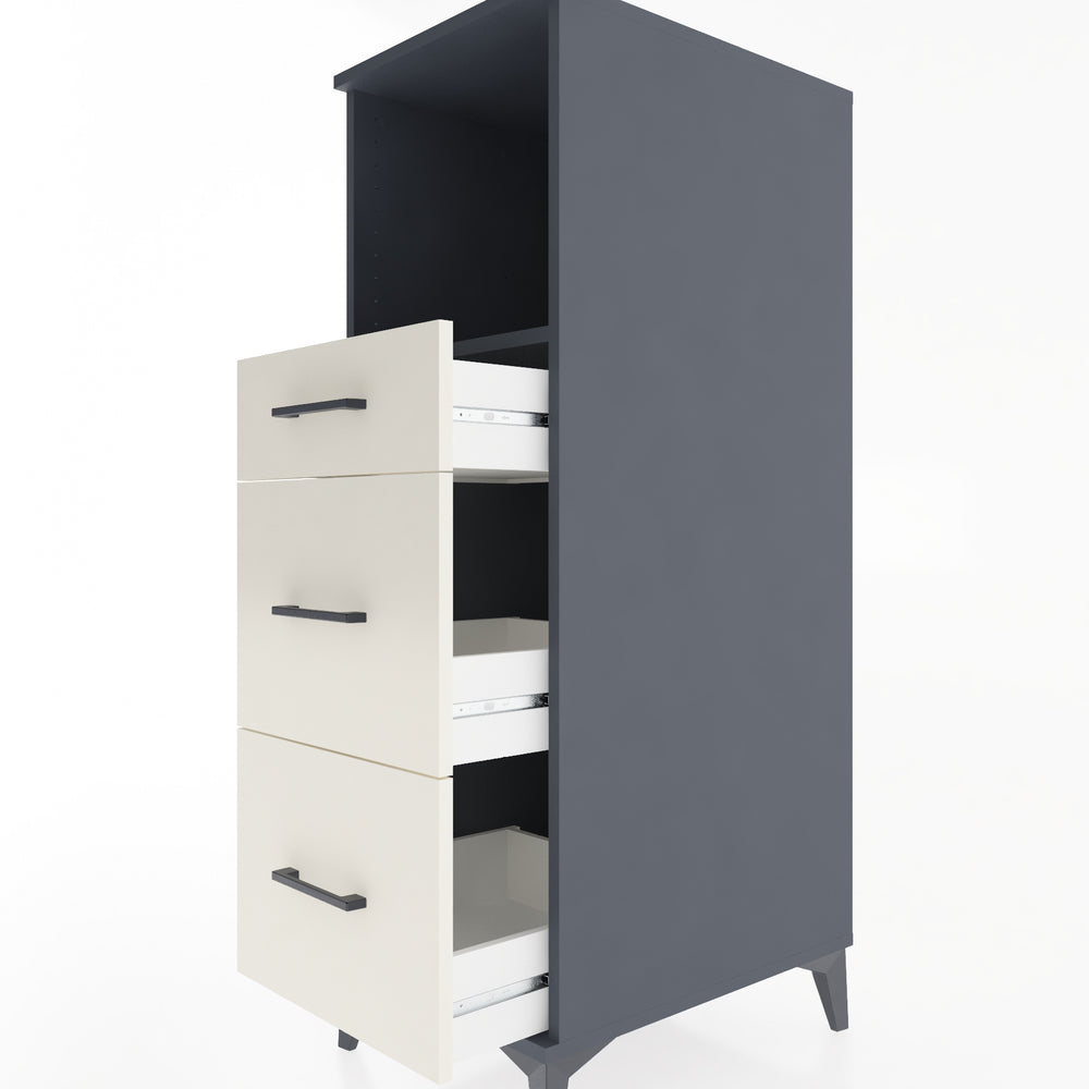 Woodntry Modüler Dolap Antrasit 44x59x122 cm Çekmeceli ve Raflı CR100-2