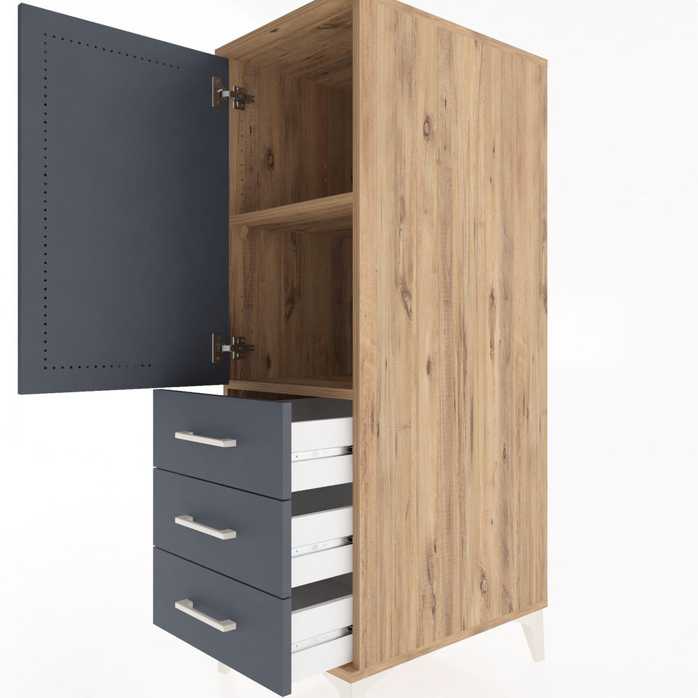 Woodntry Modüler Dolap Çam 44x59x122 cm Kapaklı ve Çekmeceli KC134-3