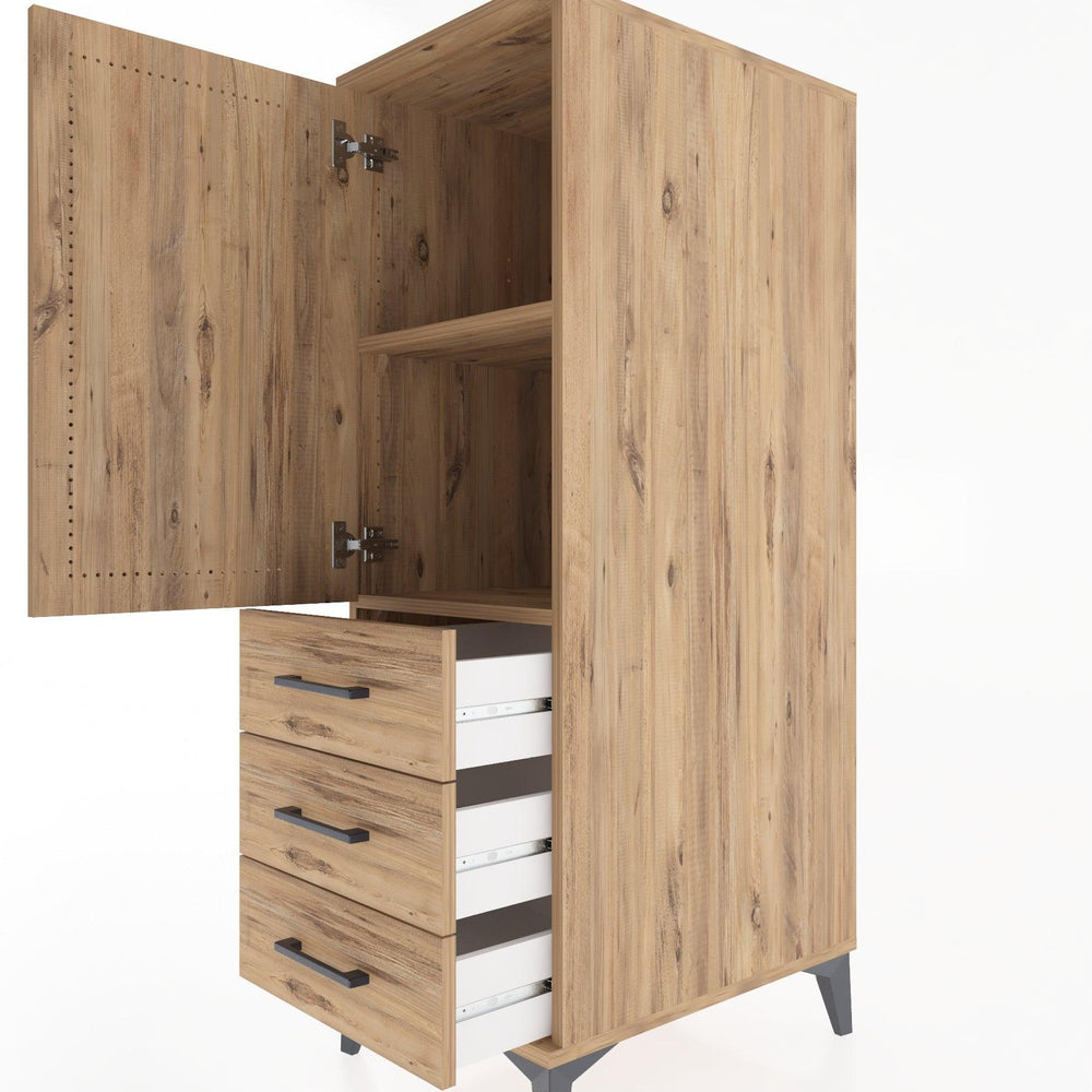 Woodntry Modüler Dolap Çam 44x59x122 cm Kapaklı ve Çekmeceli KC134-3
