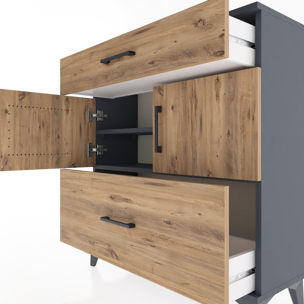 Woodntry Modular Dresser Anthracite 88x30x84 cm with Cover and Drawer KC52-2