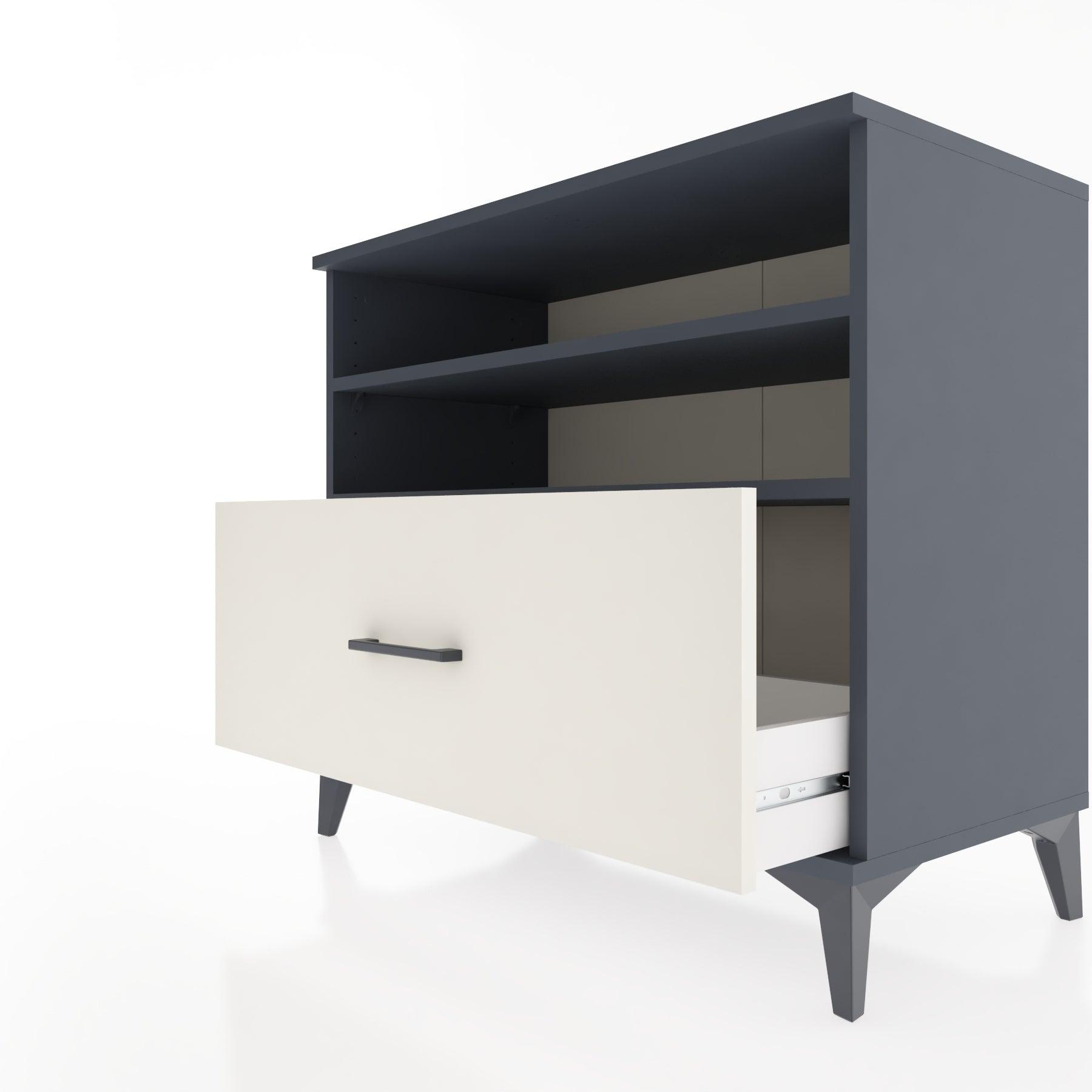 Woodntry Modüler Şifonyer Antrasit 88x44x68 cm Çekmeceli ve Raflı CR52-2