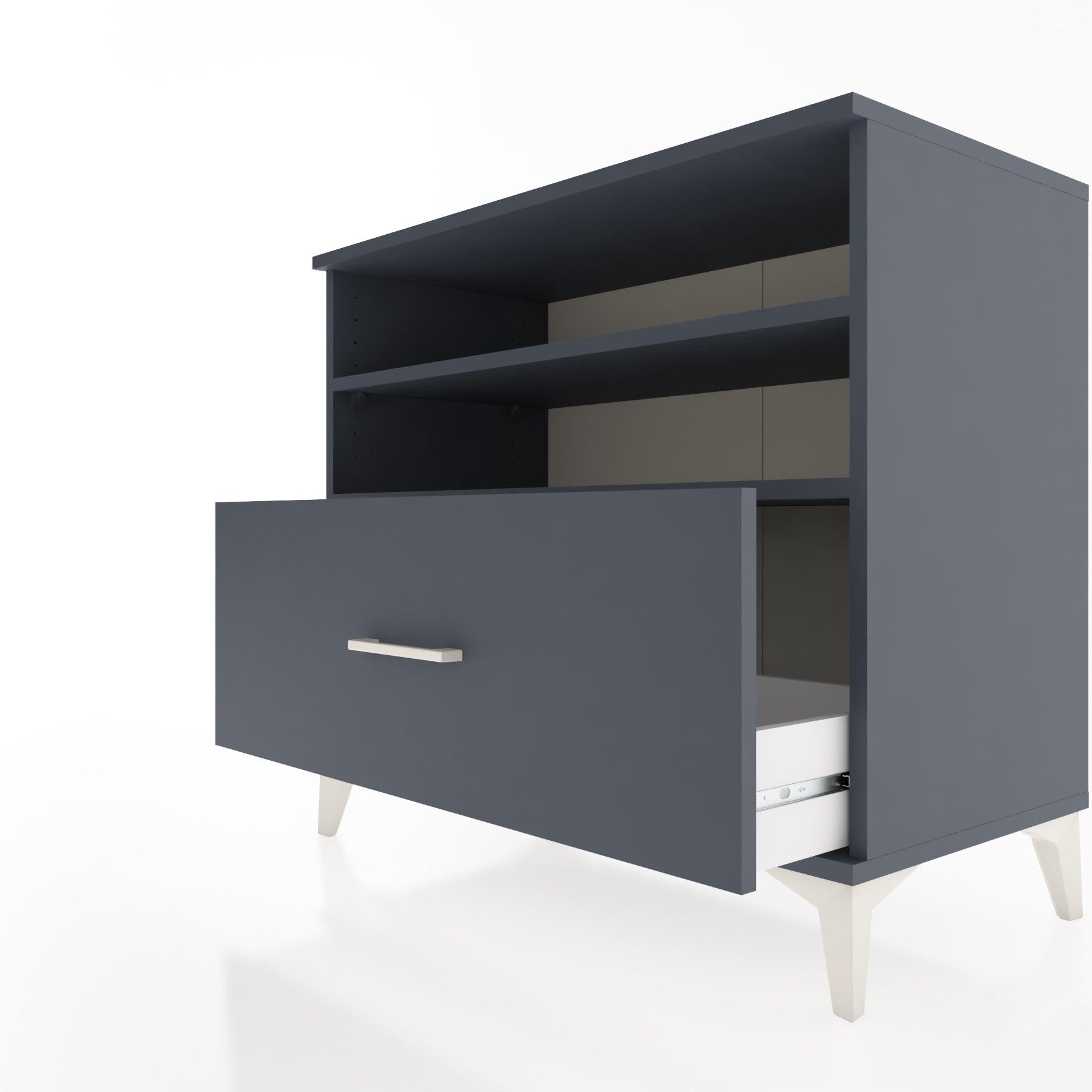 Woodntry Modüler Şifonyer Antrasit 88x44x68 cm Çekmeceli ve Raflı CR52-2