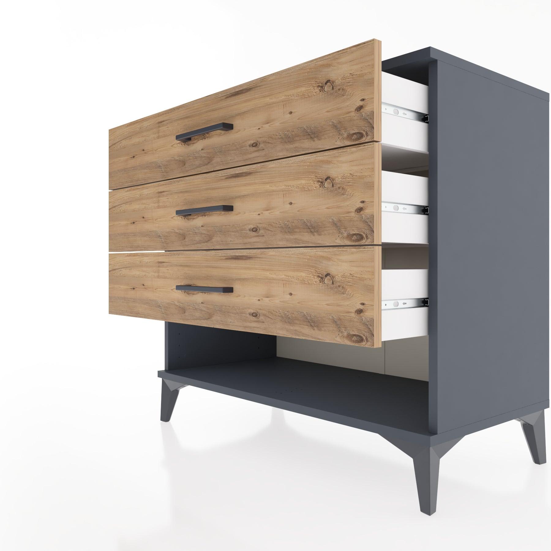 Woodntry Modüler Şifonyer Antrasit 88x44x68 cm Çekmeceli ve Raflı CR55-2