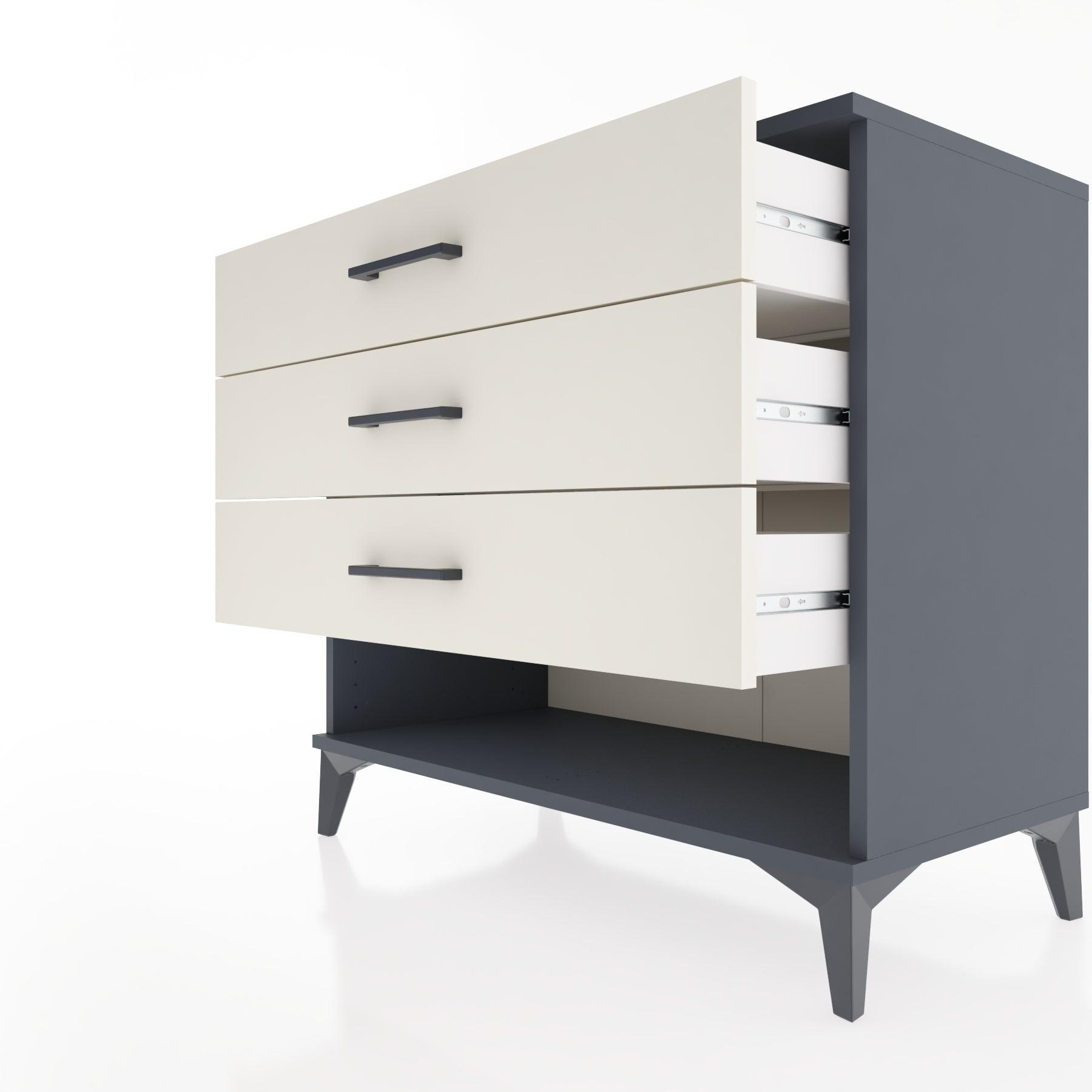 Woodntry Modüler Şifonyer Antrasit 88x44x68 cm Çekmeceli ve Raflı CR55-2
