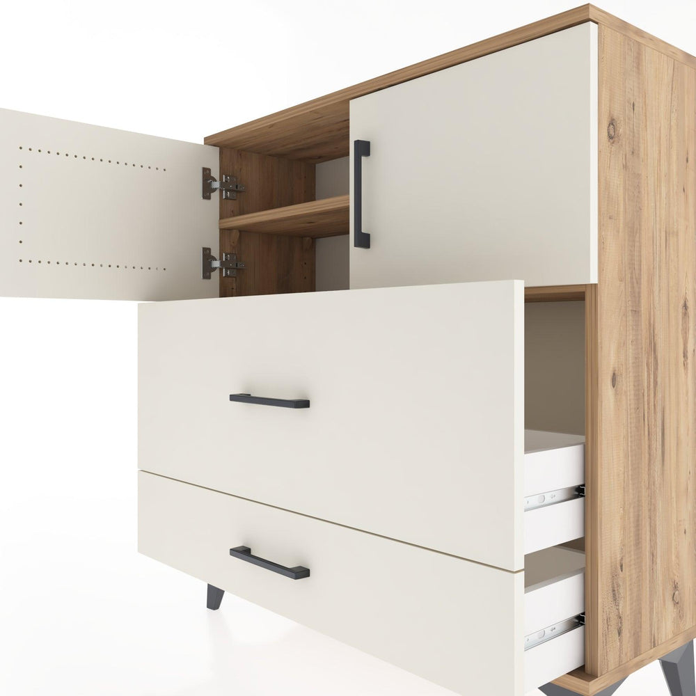 Woodntry Modüler Şifonyer Çam 88x30x84 cm Kapaklı ve Çekmeceli KC55-3