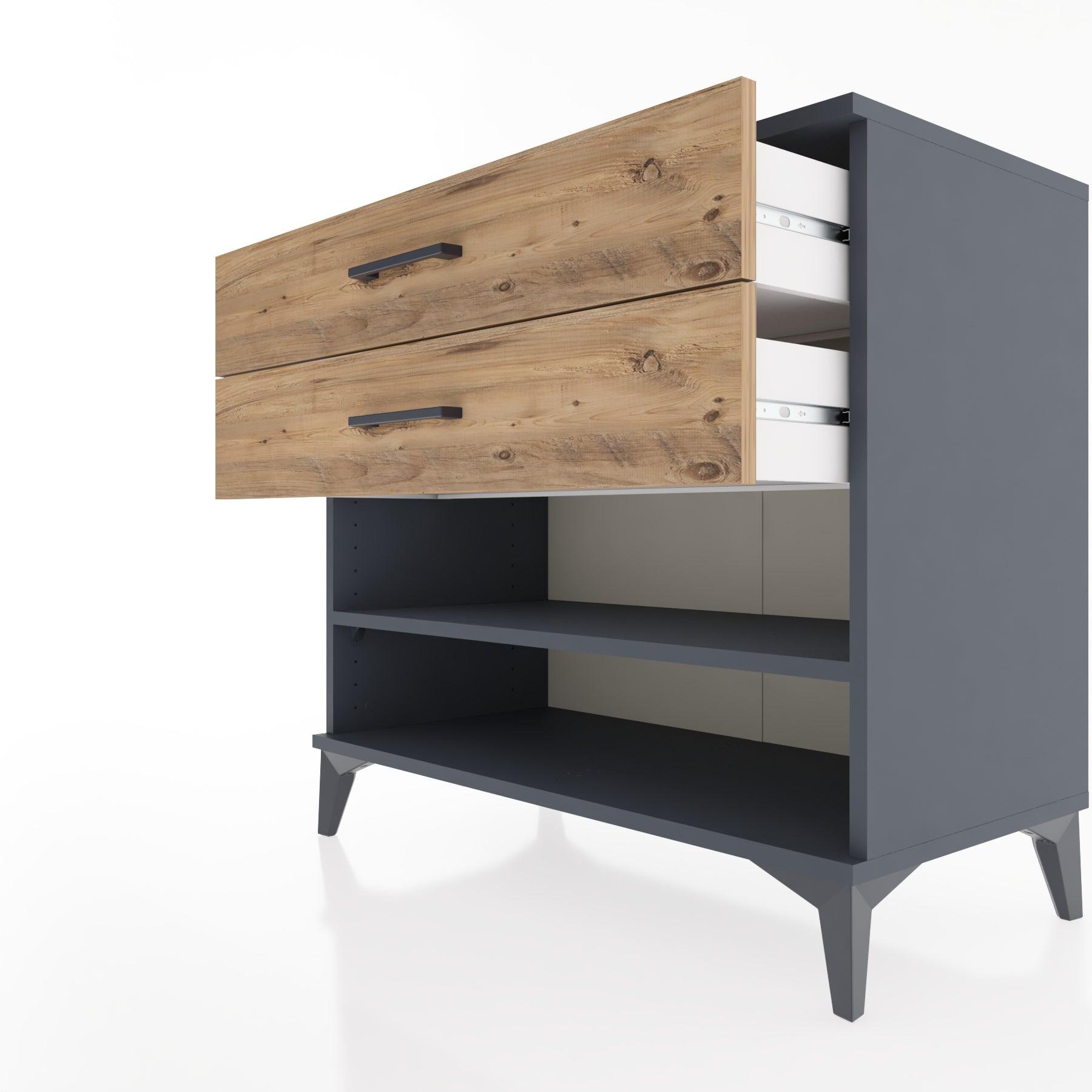 Woodntry Modüler Şifonyer Antrasit 88x44x68 cm Çekmeceli ve Raflı CR56-2