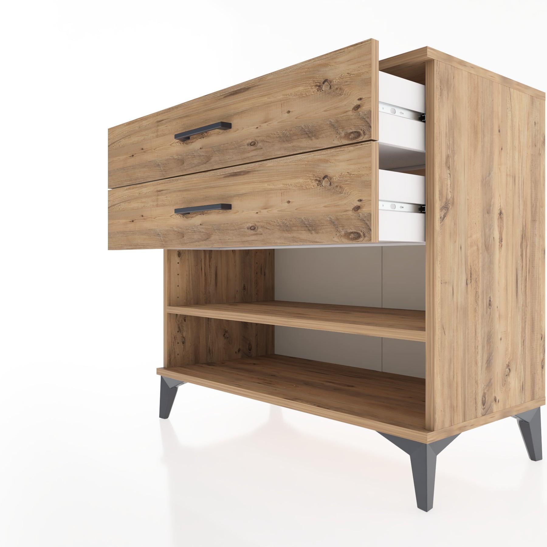 Woodntry Modüler Şifonyer Çam 88x44x68 cm Çekmeceli ve Raflı CR56-3