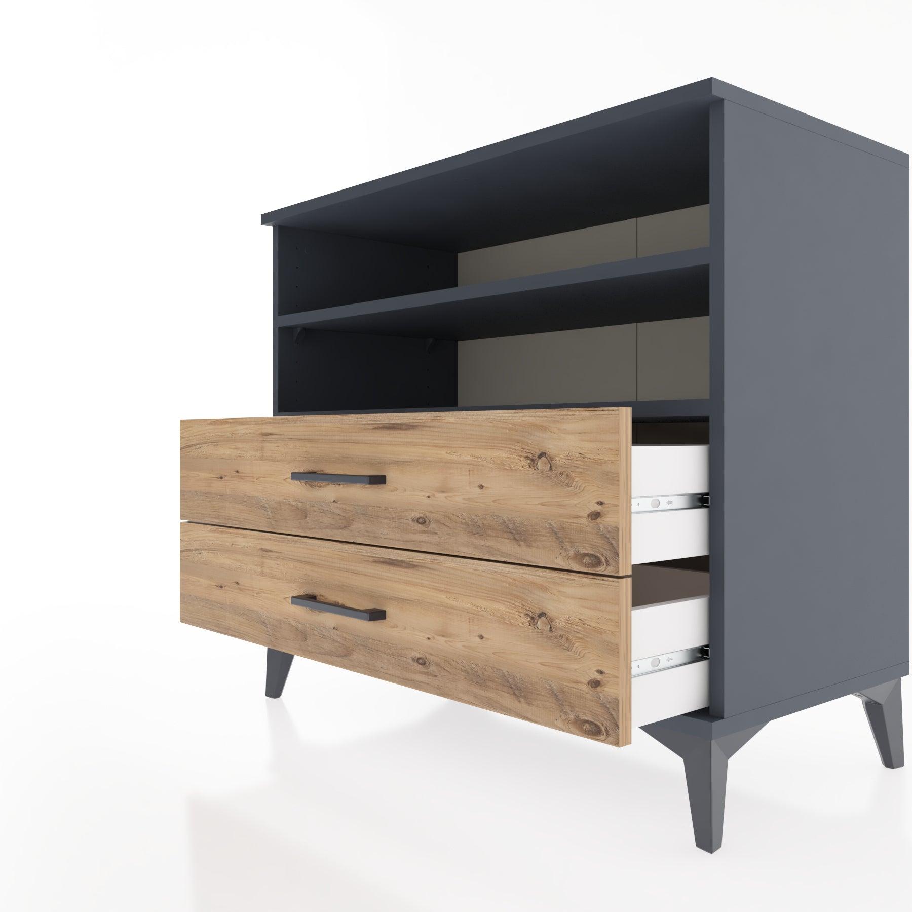 Woodntry Modüler Şifonyer Antrasit 88x44x68 cm Çekmeceli ve Raflı CR58-2
