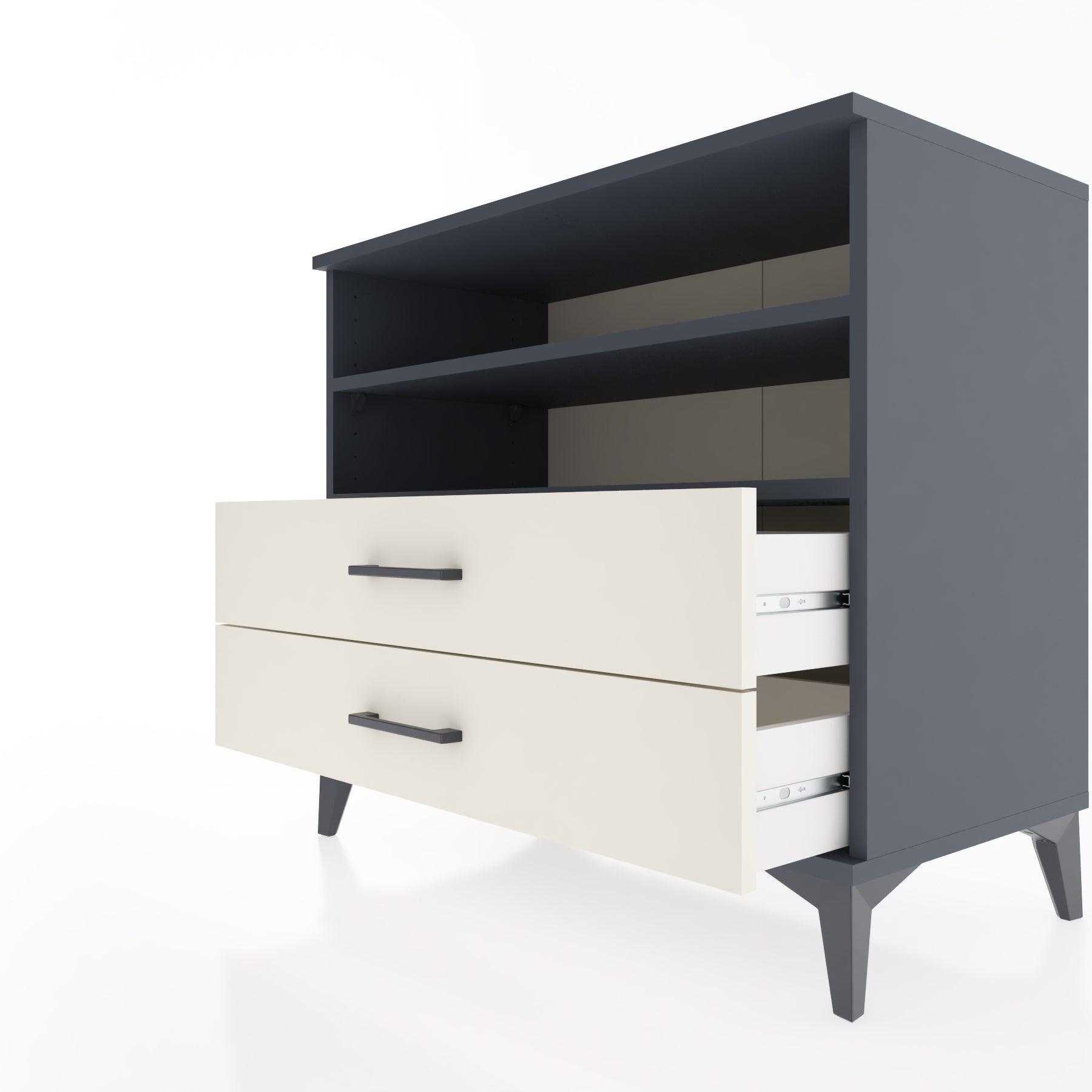 Woodntry Modüler Şifonyer Antrasit 88x44x68 cm Çekmeceli ve Raflı CR58-2