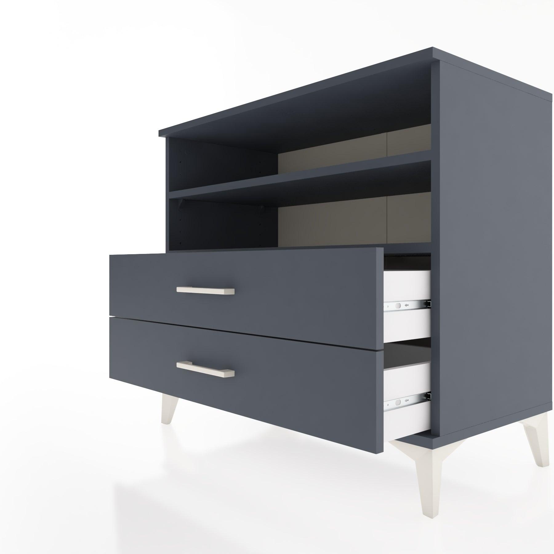 Woodntry Modüler Şifonyer Antrasit 88x44x68 cm Çekmeceli ve Raflı CR58-2