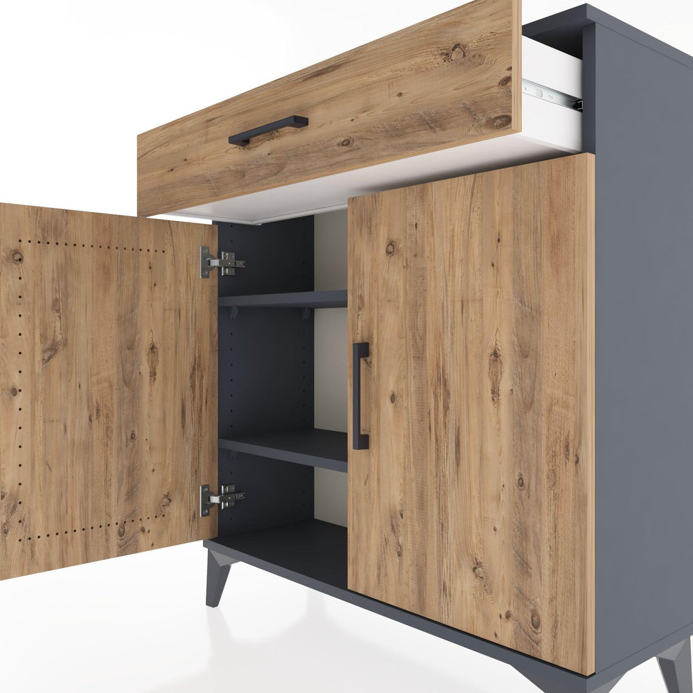 Woodntry Modüler Şifonyer Antrasit 88x30x84 cm Kapaklı ve Çekmeceli KC59-2