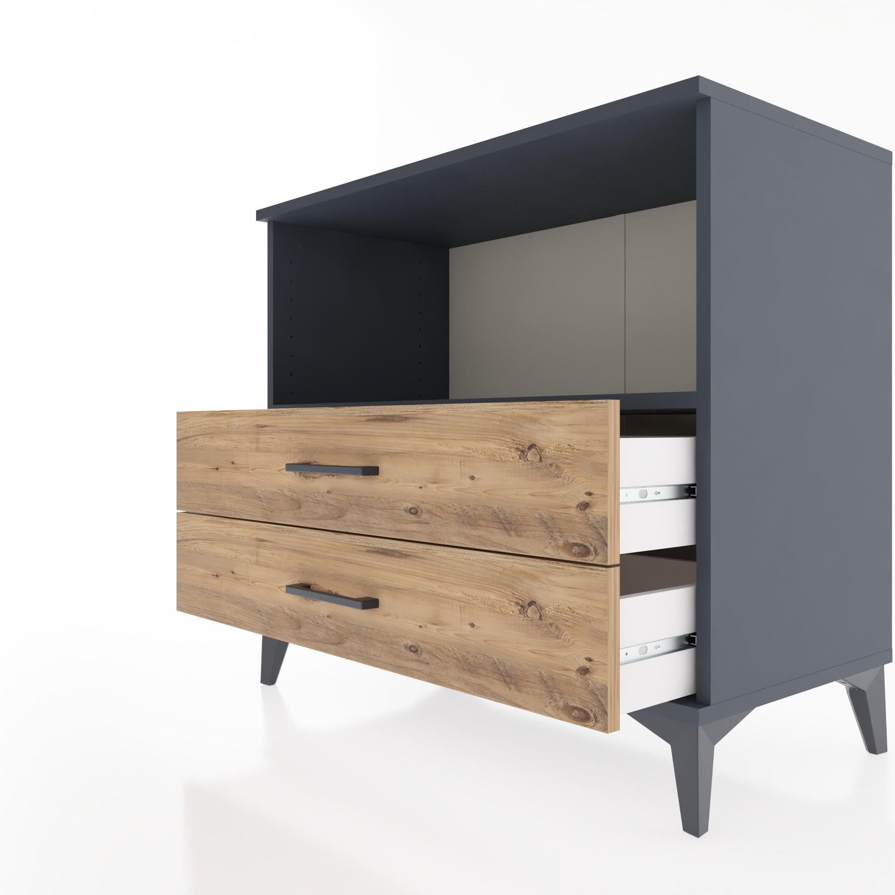Woodntry Modüler Şifonyer Antrasit 88x44x68 cm Çekmeceli ve Raflı CR59-2