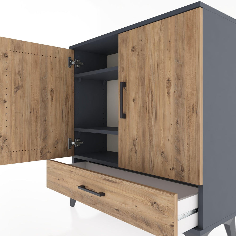 Woodntry Modüler Şifonyer Antrasit 88x30x84 cm Kapaklı ve Çekmeceli KC60-2
