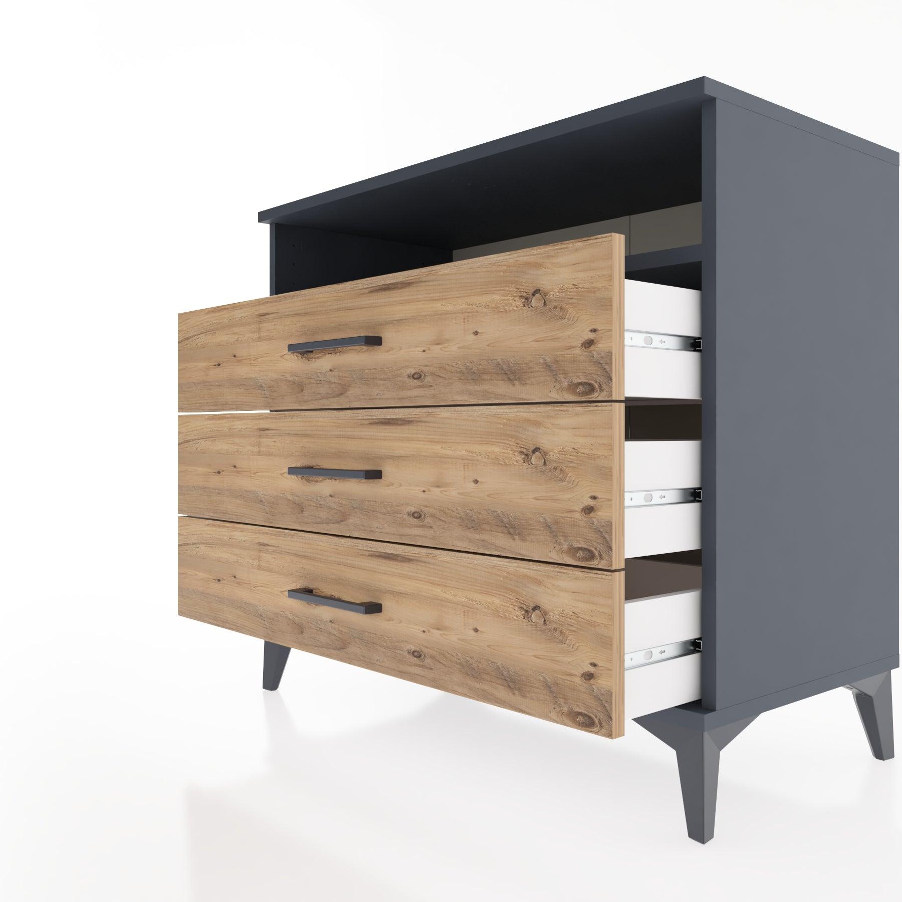Woodntry Modüler Şifonyer Antrasit 88x44x68 cm Çekmeceli ve Raflı CR60-2