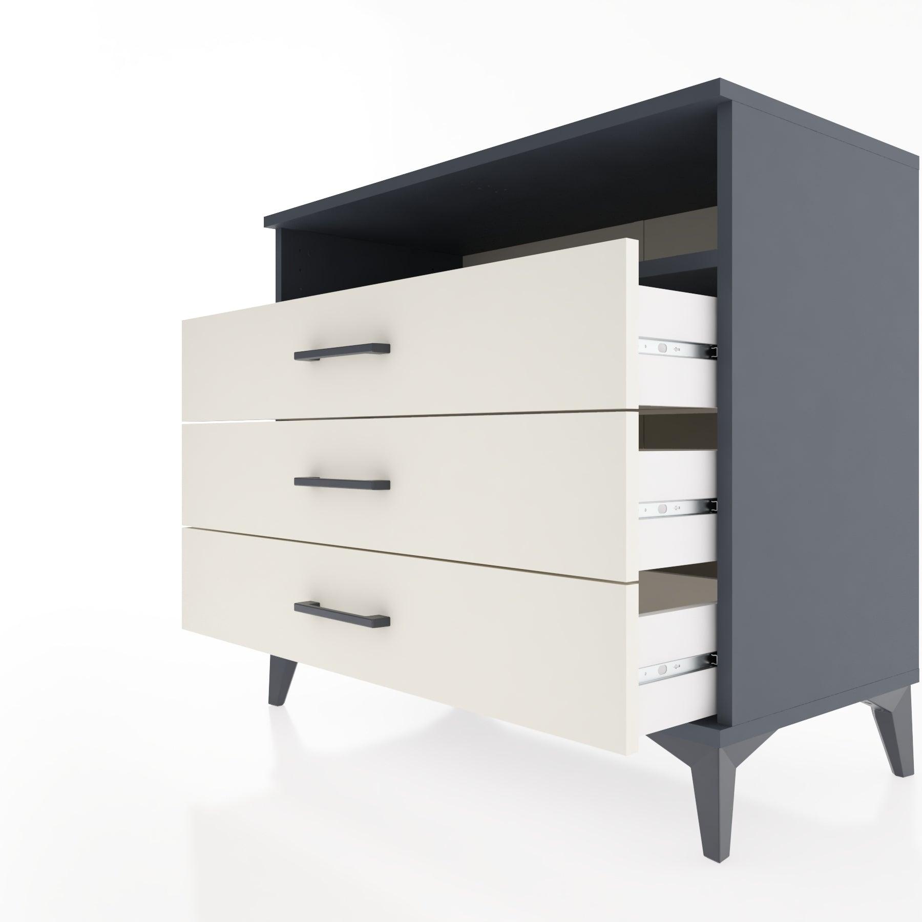 Woodntry Modüler Şifonyer Antrasit 88x44x68 cm Çekmeceli ve Raflı CR60-2