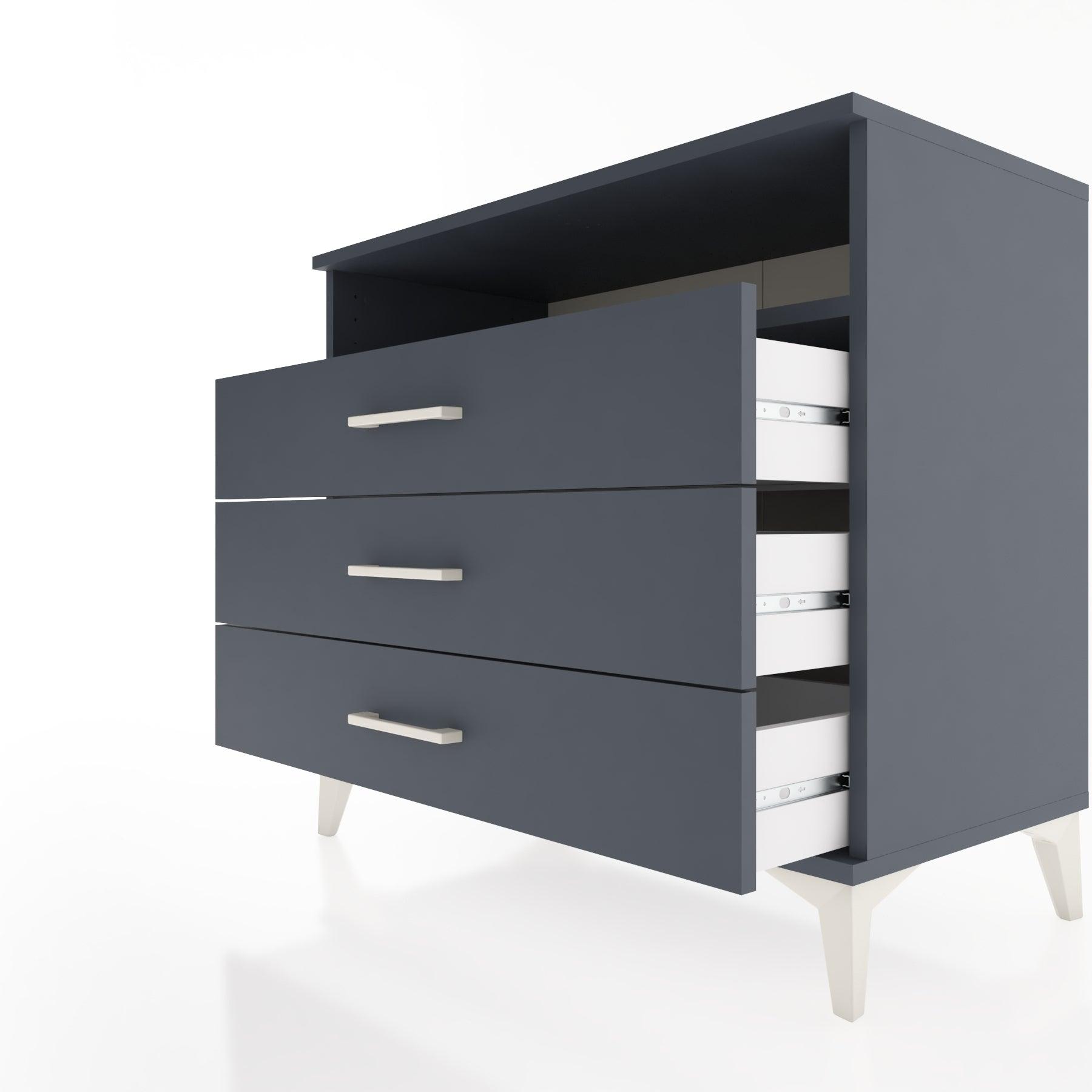 Woodntry Modüler Şifonyer Antrasit 88x44x68 cm Çekmeceli ve Raflı CR60-2