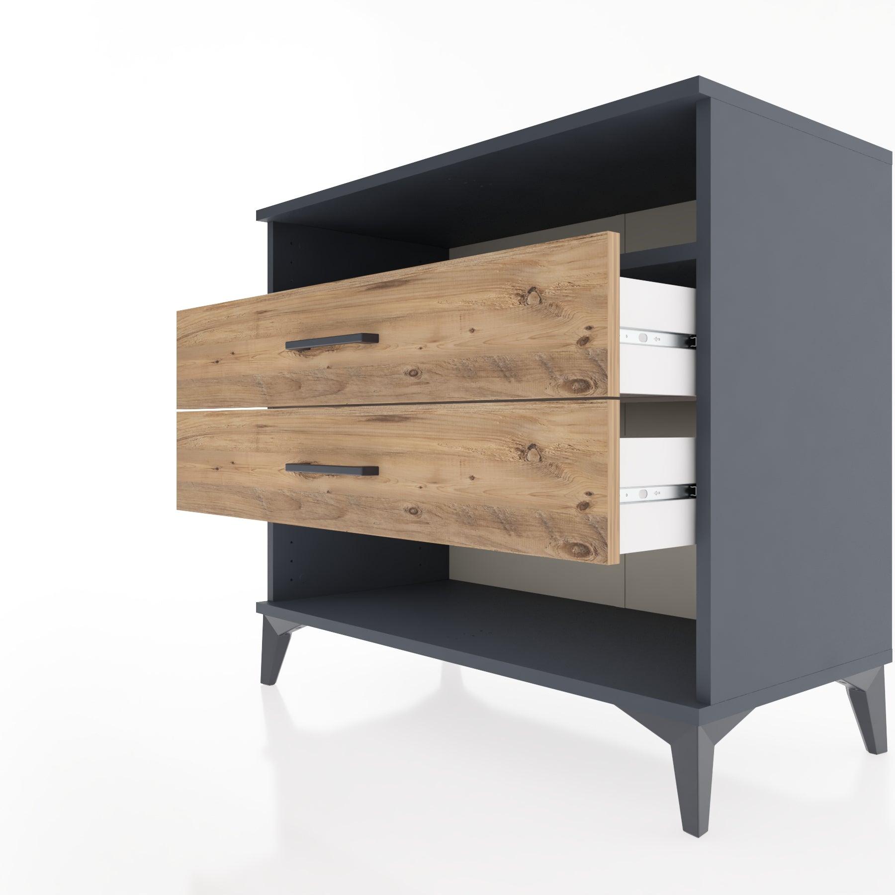 Woodntry Modüler Şifonyer Antrasit 88x44x68 cm Çekmeceli ve Raflı CR61-2