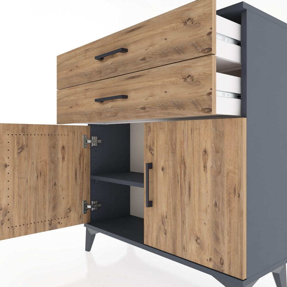 Woodntry Modüler Şifonyer Antrasit 88x30x84 cm Kapaklı ve Çekmeceli KC63-2
