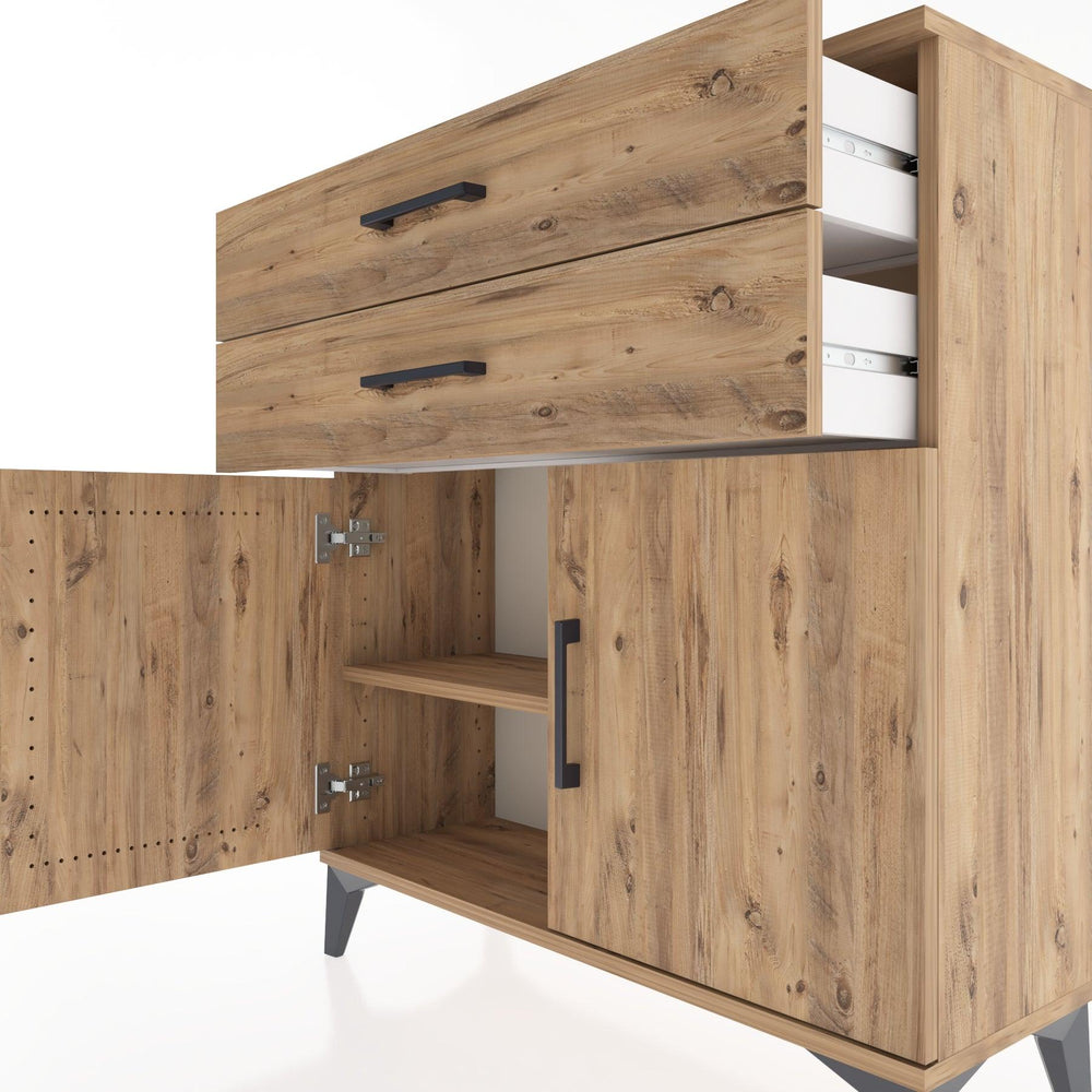 Woodntry Modüler Şifonyer Çam 88x30x84 cm Kapaklı ve Çekmeceli KC63-3