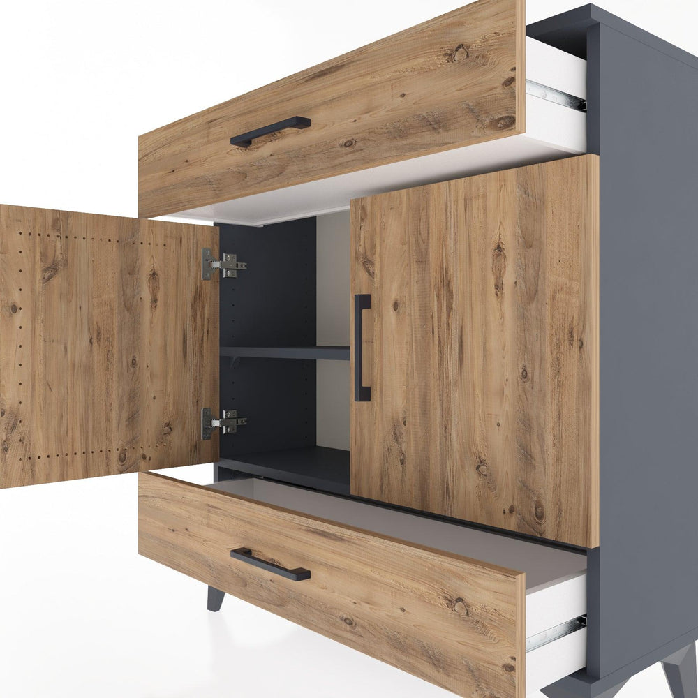 Woodntry Modüler Şifonyer Antrasit 88x30x84 cm Kapaklı ve Çekmeceli KC64-2