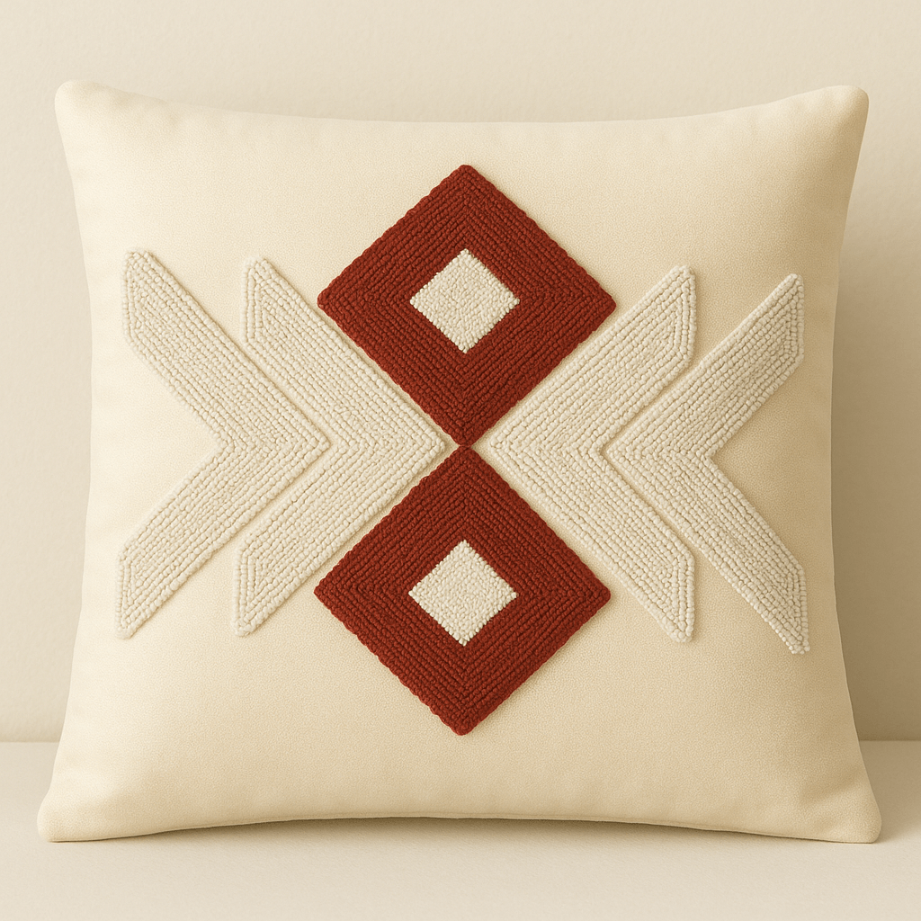 Woodnrty Handmade 30X30 cm Red Beige Geometric Patterned Punch Pillow Case