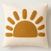 Woodnrty Handmade 30X30 cm Mustard Yellow Half Sun Patterned Punch Pillow Case