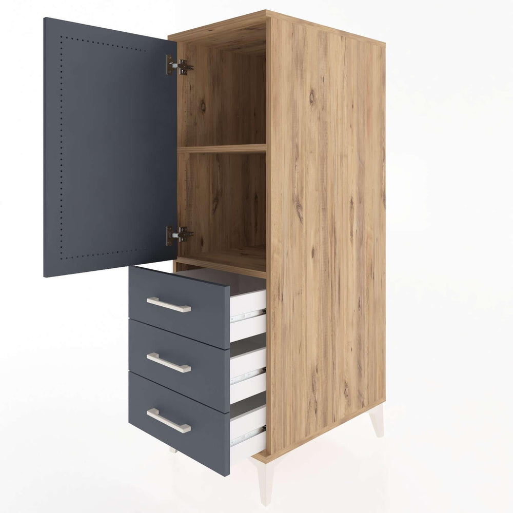 Woodntry Modüler Dolap Çam 44x30x122 cm Kapaklı ve Çekmeceli KC134-3