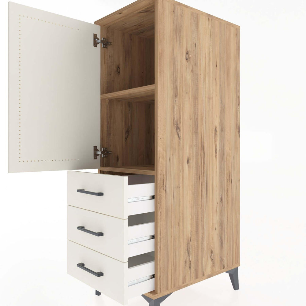Woodntry Modüler Dolap Çam 44x30x122 cm Kapaklı ve Çekmeceli KC134-3