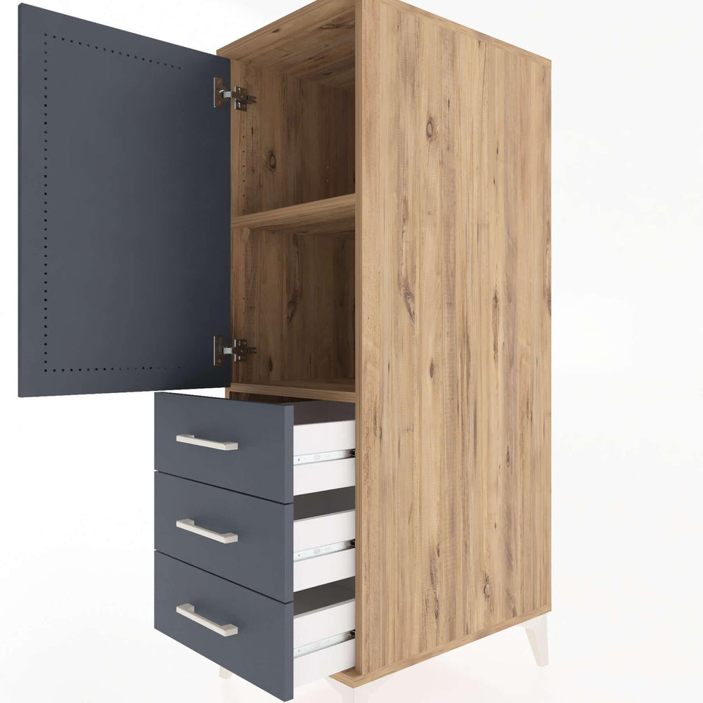 Woodntry Modüler Dolap Çam 44x30x122 cm Kapaklı ve Çekmeceli KC134-3