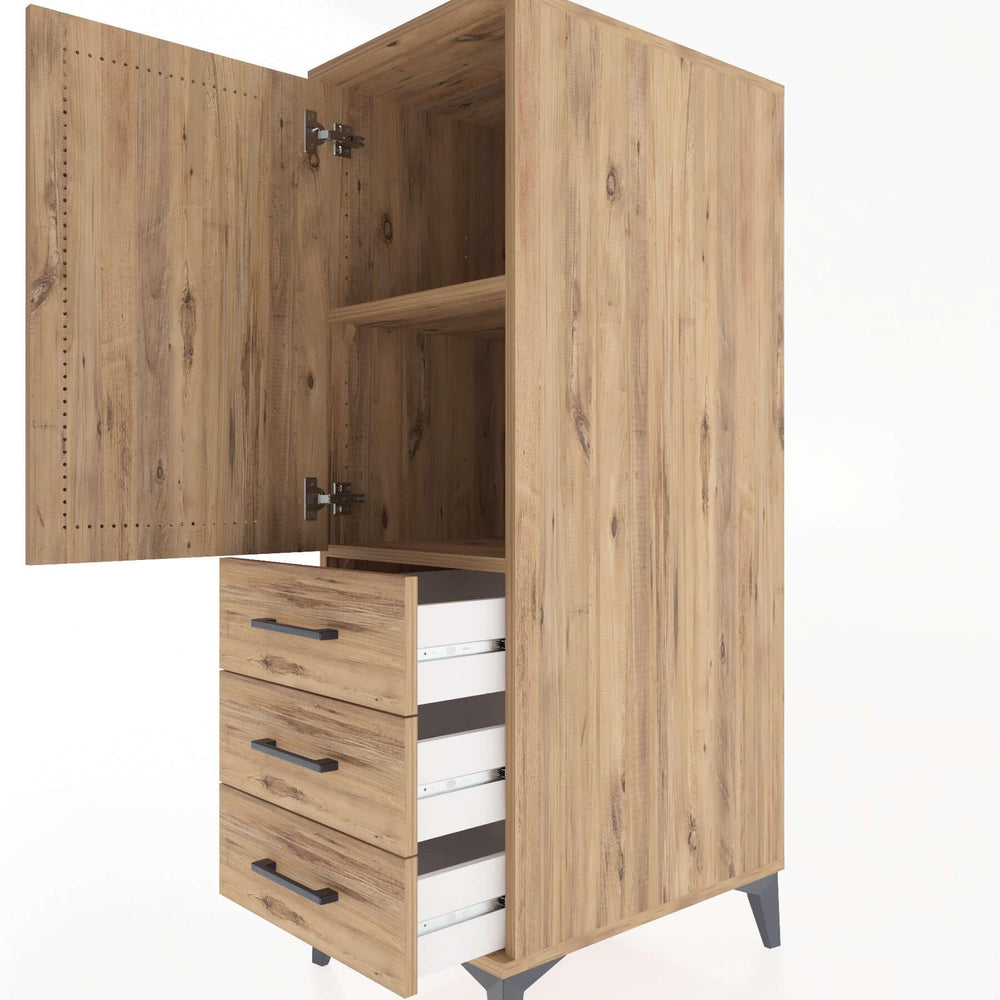 Woodntry Modüler Dolap Çam 44x30x122 cm Kapaklı ve Çekmeceli KC134-3