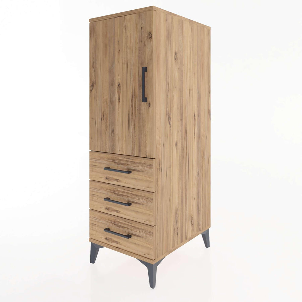 Woodntry Modüler Dolap Çam 44x30x122 cm Kapaklı ve Çekmeceli KC134-3