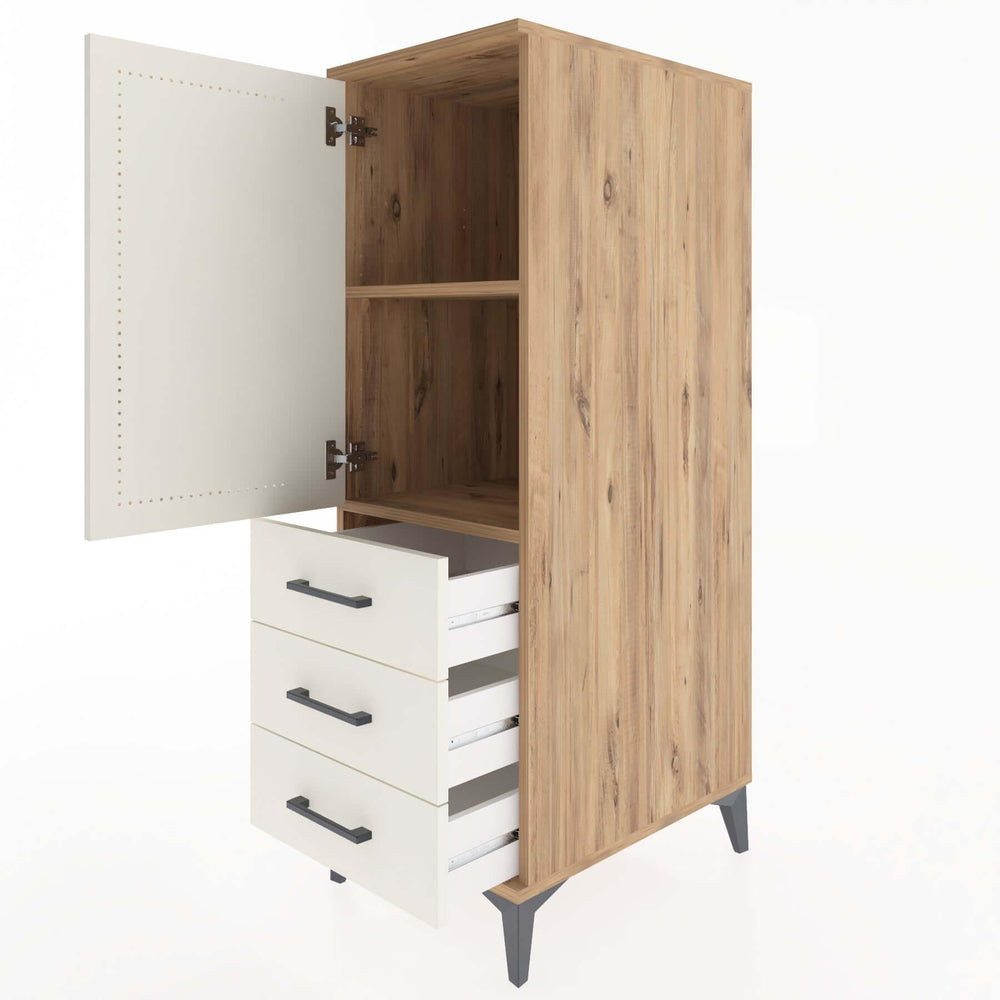 Woodntry Modüler Dolap Çam 44x30x122 cm Kapaklı ve Çekmeceli KC134-3