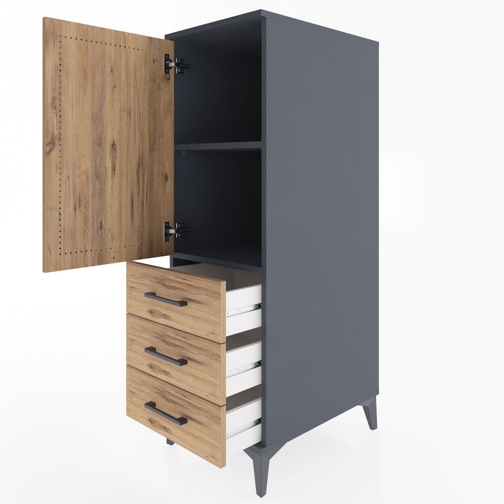 Woodntry Modular Cabinet Anthracite 44x59x122 cm with Doors and Drawers KC134-2